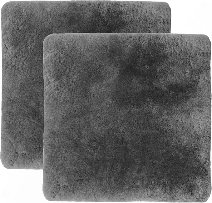 Set of 2, Natural Sheepskin for Bed Sores and Skin Irritation | 100% Real Medical Sheepskins with Non-Slip Back for Pain Relief and Discomfort, Wool Seat Pad, Charcoal Grey, 17 in. x 17 in.