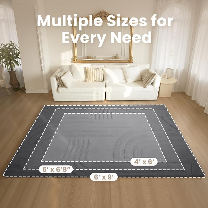 1.3" Thick Fluffy Baby Play Mat for Floor,Elasti Foam Padded Area Rug for Living Room Bedroom,Ultra Soft 3D Carved Kids Rug,Non-Slip Nursery Crawling Mat for Toddlers,4’x6’ Playroom Carpet(Charcoal)