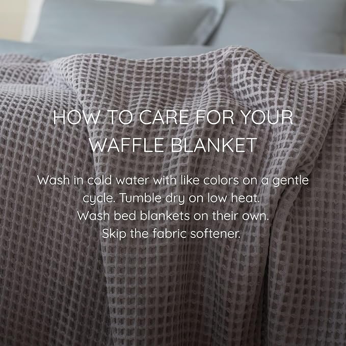 100% Turkish Cotton Waffle Throw Blanket King Size Grey - Premium Quality, Light and Airy Waffle Weave All-Season Quilt - Lux Decorative Bedspread (Gray, King Size 95" x 110" Inch)