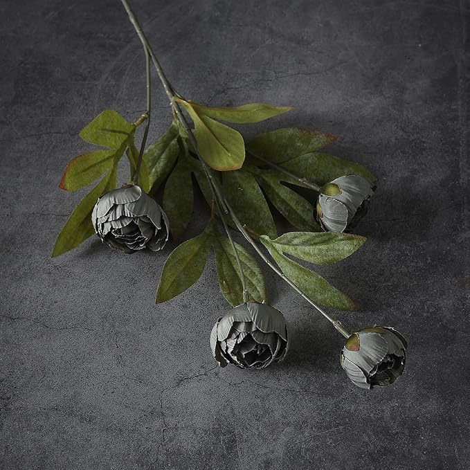 VIERENA 6 Pcs Faux Silk Peony Artificial Flowers for Vase -27", Bulk Fake Peonies Branches with Stems for DIY Bouquet Centerpieces Wedding Fillers Arrangements Shower Decorations (Dark Gray)