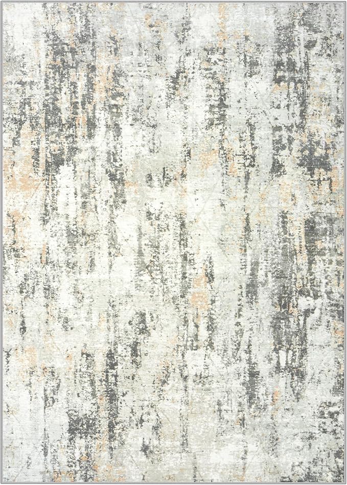 9x12 Area Rugs Washable Rug: Modern Abstract Living Room Rug Soft Anti-Skid Thin Carpet Indoor Floor Non-Shedding Carpets for Bedroom Dining Room Farmhouse Nursery Home Office Grey Brown
