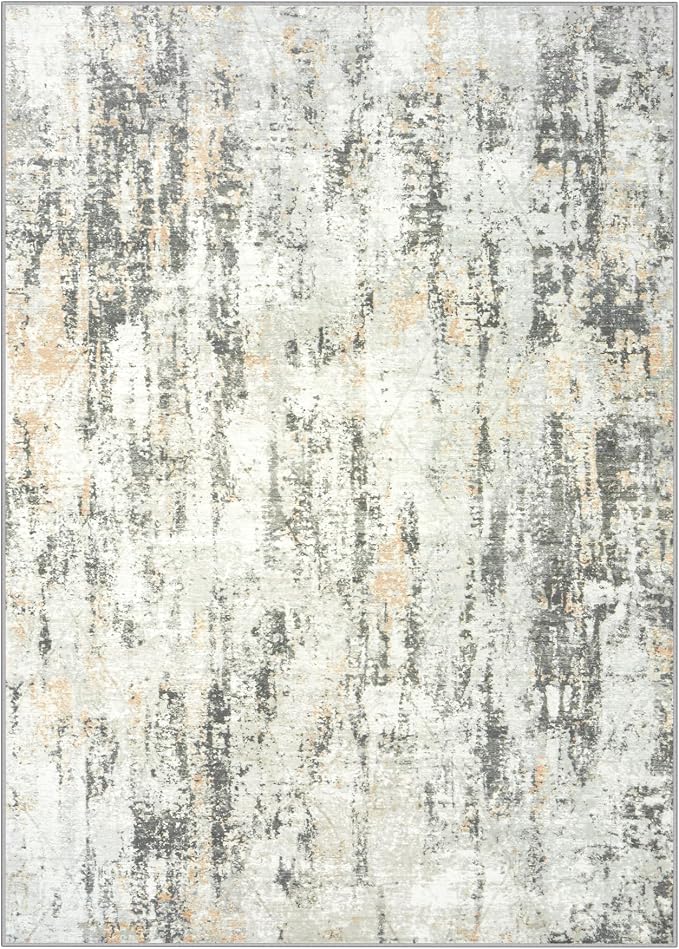 6x9 Area Rugs Washable Rug: Large Modern Abstract Living Room Rug Soft Anti-Skid Thin Carpet Indoor Floor Non-Shedding Carpets for Bedroom Dining Room Farmhouse Nursery Home Office Grey Brown