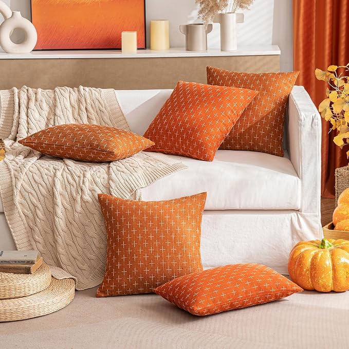 MIULEE Pack of 2 Decorative Burlap Linen Throw Pillow Covers Modern Farmhouse Pillowcase Rustic Woven Textured Cushion Cover for Sofa Couch Bed 20x20 Inch Burnt Orange