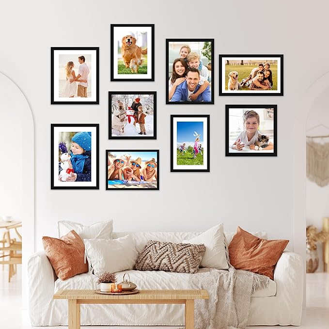 FIXSMITH 9x12 Picture Frame Set of 2, Photo Frame with HD Plexiglass, Display Pictures 6x8 with Mat or 9x12 Without Mat, Black Picture Frames Collage Wall Decor, Gallary Wall Frame