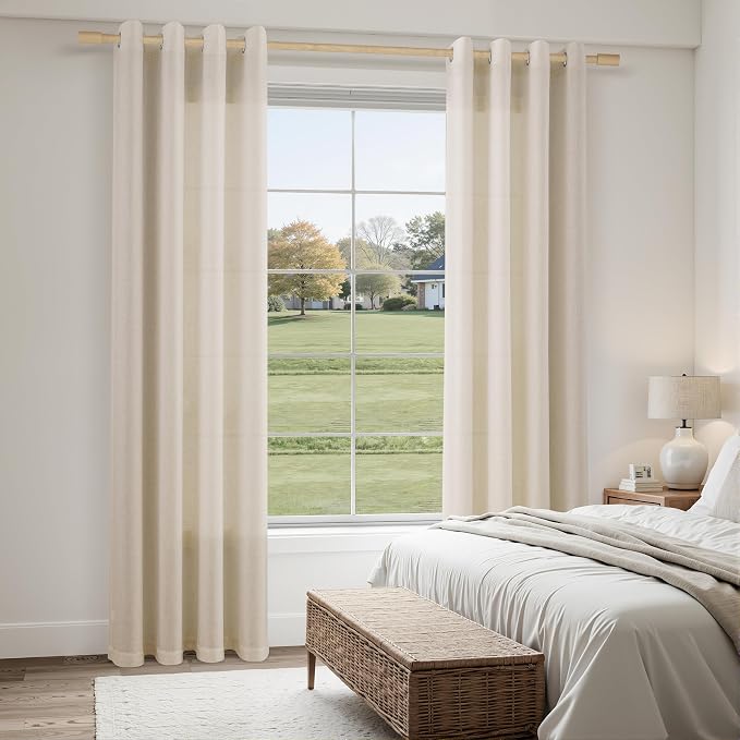 Aersas Boho Colored Grommet Linen Curtains 102 Inches Long for Living Room Dining 2 Panels Light Filtering Boho Farmhouse Large Window Drape Flax Burlap Textured for Sliding Glass Door Bedroom