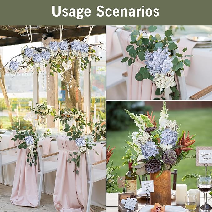 Ttranewsoo Hydrangea Artificial Flowers,Fall Hydrangeas Artificial Flowers,Blue Fake Fall Dried Hydrangea Flowers Decoration,Faux Silk Flower with Stems Winter Decor(Blue 24" 8pcs) Without Vase