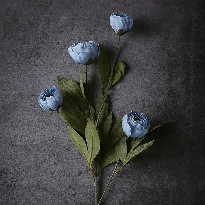 VIERENA 6 Pcs Faux Silk Peony Artificial Flowers for Vase -27", Bulk Fake Peonies Branches with Stems for DIY Bouquet Centerpieces Wedding Fillers Arrangements Shower Decorations (Dusty Blue)