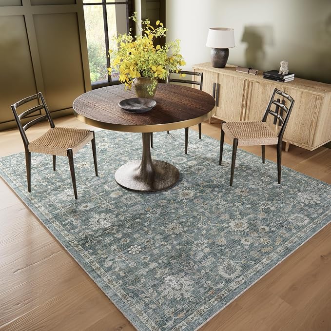 Washable Rugs for Living Room: 6x9 Area Rugs for Bedroom Ultra Soft Non-Slip Stain Resistant Vintage Boho Large Carpet for High-Traffic Dining Room - Farmhouse Decor