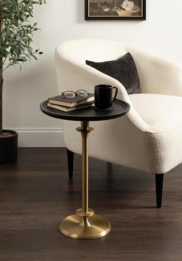 Kate and Laurel Arora Modern Wood and Metal Round Side Table, 17 x 17 x 24, Black and Gold, Transitional Sculptural Living Room End Table for Indoor Plant Stand or Bedroom Nightstand