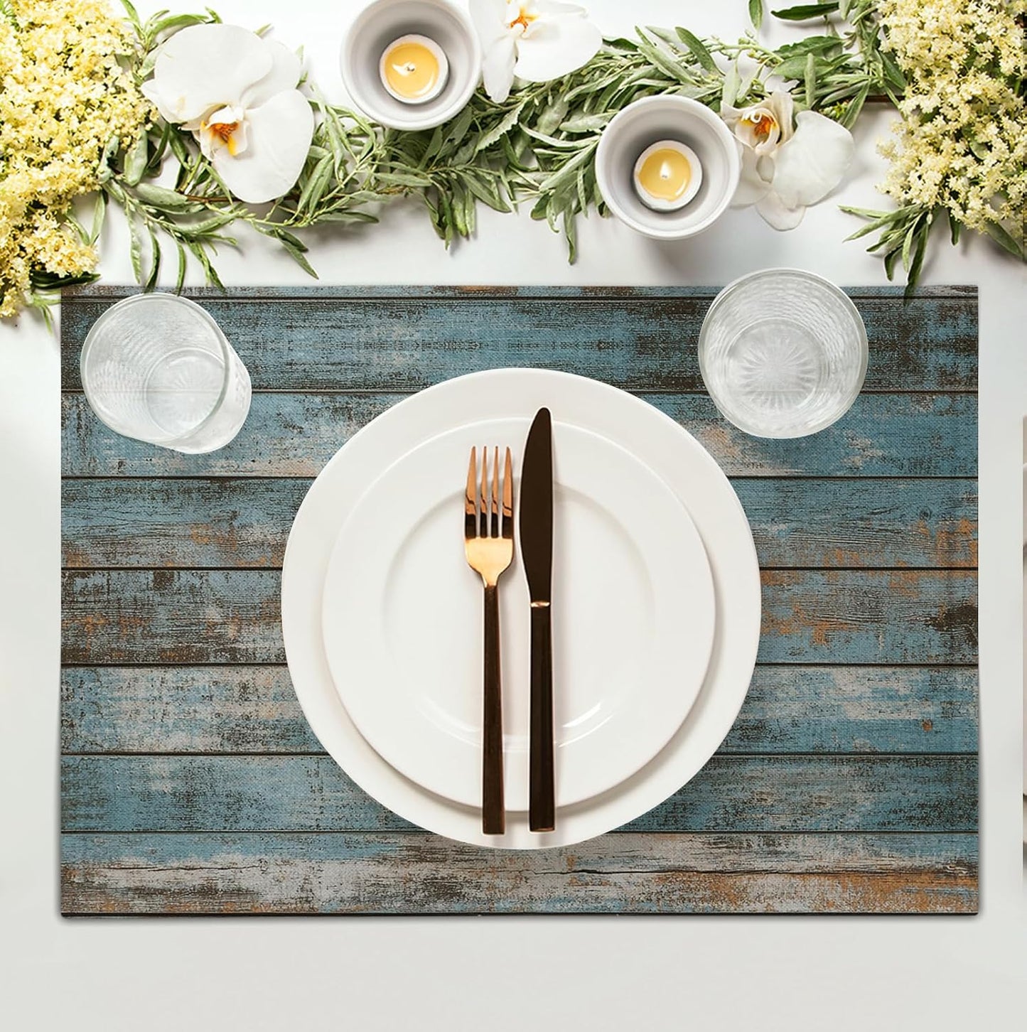 Rustic Wooden Board Print Placemats Set of 4 Vintage Wood Grain Texture Farmhouse Place Mats Washable Heat Resistant Non-Slip Linen Table Mats for Party Kitchen Dining Outdoor Indoor Decor