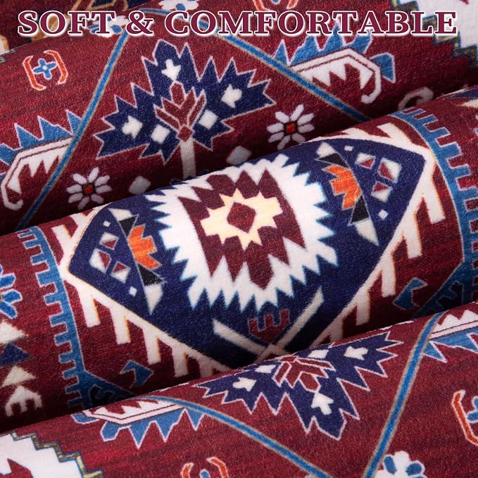 SERISSA Boho Rugs for Entryway, 2x3 Washable Non-Slip Rug Small Area Rug, Ultra Soft Oriental Vintage Burgundy Navy Low-Pile Indoor Door Mat Floor Carpet for Entrance Bedroom Kitchen Bathroom
