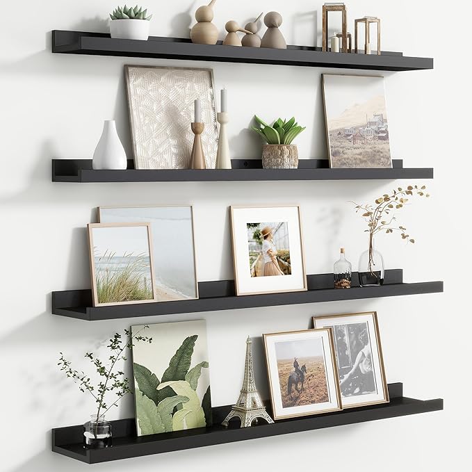 FLYJOE Floating Picture Ledge Shelves for Wall Set of 4, 36 Inch Wall Shelves with Lip Long Large Nursery Book Shelf for Toys Storage Kids Bookshelf Wall Mounted Living Room Bedroom Decor Frames
