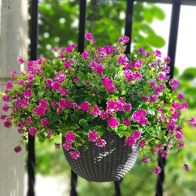 Grunyia 12 Bundles Artificial Flowers for Outdoors, UV Resistant Fake Flowers with Plastic Plants, Faux Flowers for Outside Window Box Front Porch Hanging Planter Decor (Magenta)