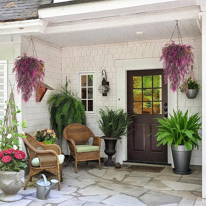 SJL Artificial Flowers for Outdoors Fake Hanging Plant Spring Fake Greenery UV Resistant Artificial Plant Faux Lavender Flower Hanging Greenery Vine for Wedding Farmhouse Porch Shelf Decor (Fuchsia)