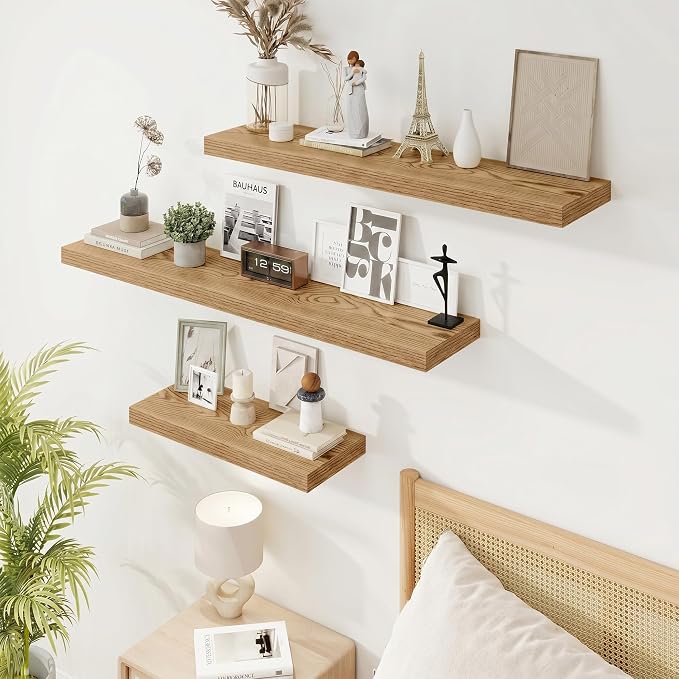 Marsmiles 32in Floating Shelves for Wall, 32" W x 9.25" D x 1.25" H, 2 Pack Long Wall Mounted Engineered Wood Shelves with Invisible Brackets for Living Room, Bedroom, Bathroom, Kitchen, Cedar