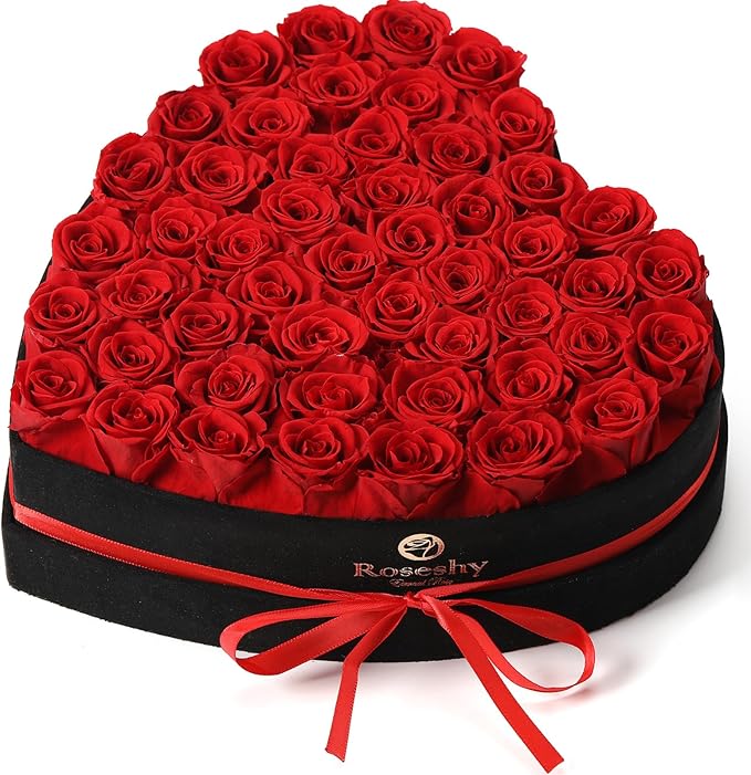 Valentines Day Flowers Roses Gifts for Her,50pcs Red Forever Preserved Roses in Heart Shape Gift Box,Valentines Day Delivery Prime Gifts-Roses Gifts for Women,Mom.