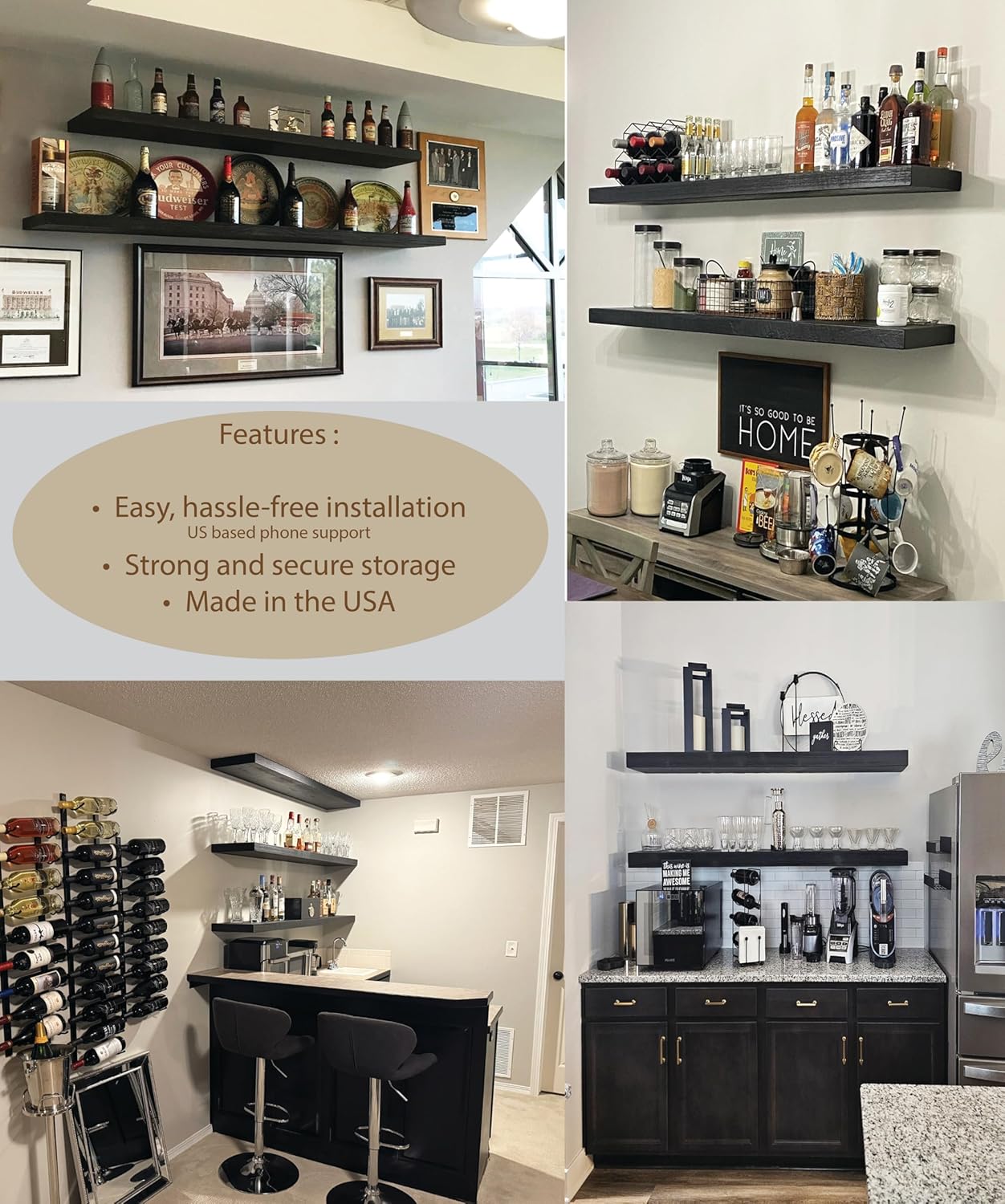 joelsantiques 60 Inch Wooden Floating Shelves for Wall - 60x12x2 in - Made of Natural Wood - Long Heavy Duty Rustic Wall Shelves for Bedroom - Perfect for Living Room, Kitchen - Mocha