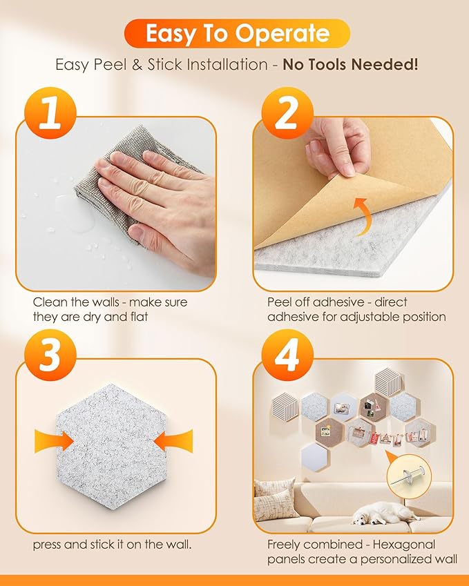 Hexagon Cork Boards for Walls Decor 10 Pack Cork Bulletin Board Tiles with 50 Pins,Pin Board for Office & Home for Notes Photos and DIY Classroom Decor (Minimalist Style)