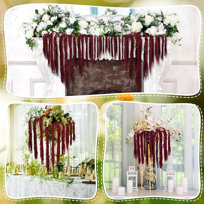 Suncalla 12 Pcs Red Spring Natural Dried Amaranthus Hanging Flowers Amaranthus Artificial Flowers for Wedding Arch Bouquet Floral Garland Wall Home Decoration (23 Inch)