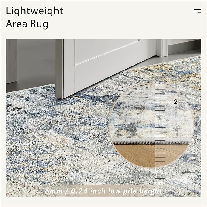Soalmost Abstract Rug 5x7 Machine Washable Area Indoor Blue Yellow Low Pile Non-Slip Foldable Thin Accent Rugs for Bedroom Living Room Dining Room