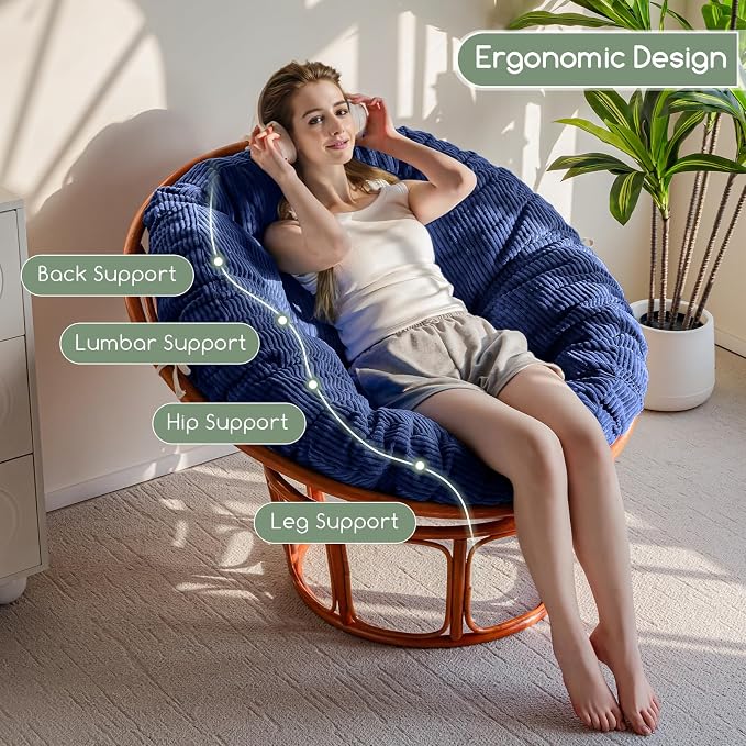 HIGOGOGO Papasan Chair Cushion with Corduroy Cover (Without Chair), 48 x 48 Inch Supportive Cushion, Overstuffed Chair Cushion,Dark Blue