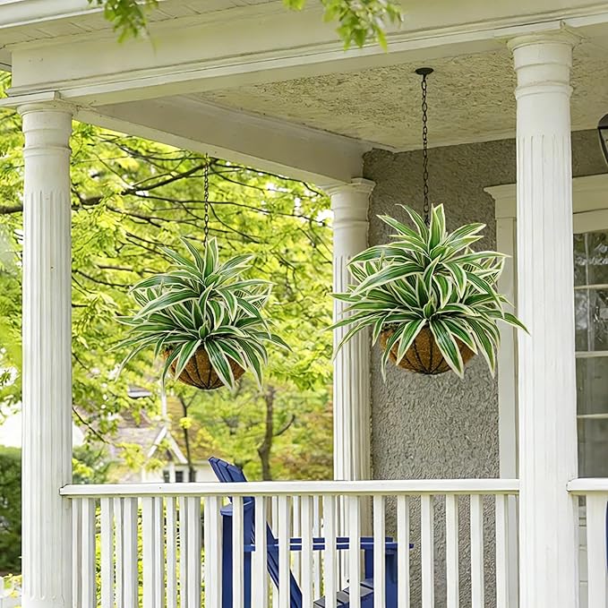8Pcs Fake Ferns,2 Planter 35in Outdoor Faux Plants UV Resistant,3D Real Touch Fake Plants Total 160 Blades,Weatherproof Artificial Plants Outdoor Indoor for Garden Porch Home Decor