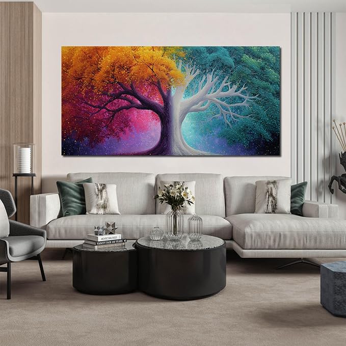 AOZEMI Colorful Wall Decor Tree Wall Art Canvas Large Pictures Art for Living Room Bedroom Bathroom Office Modern Artwork 29"x 59"