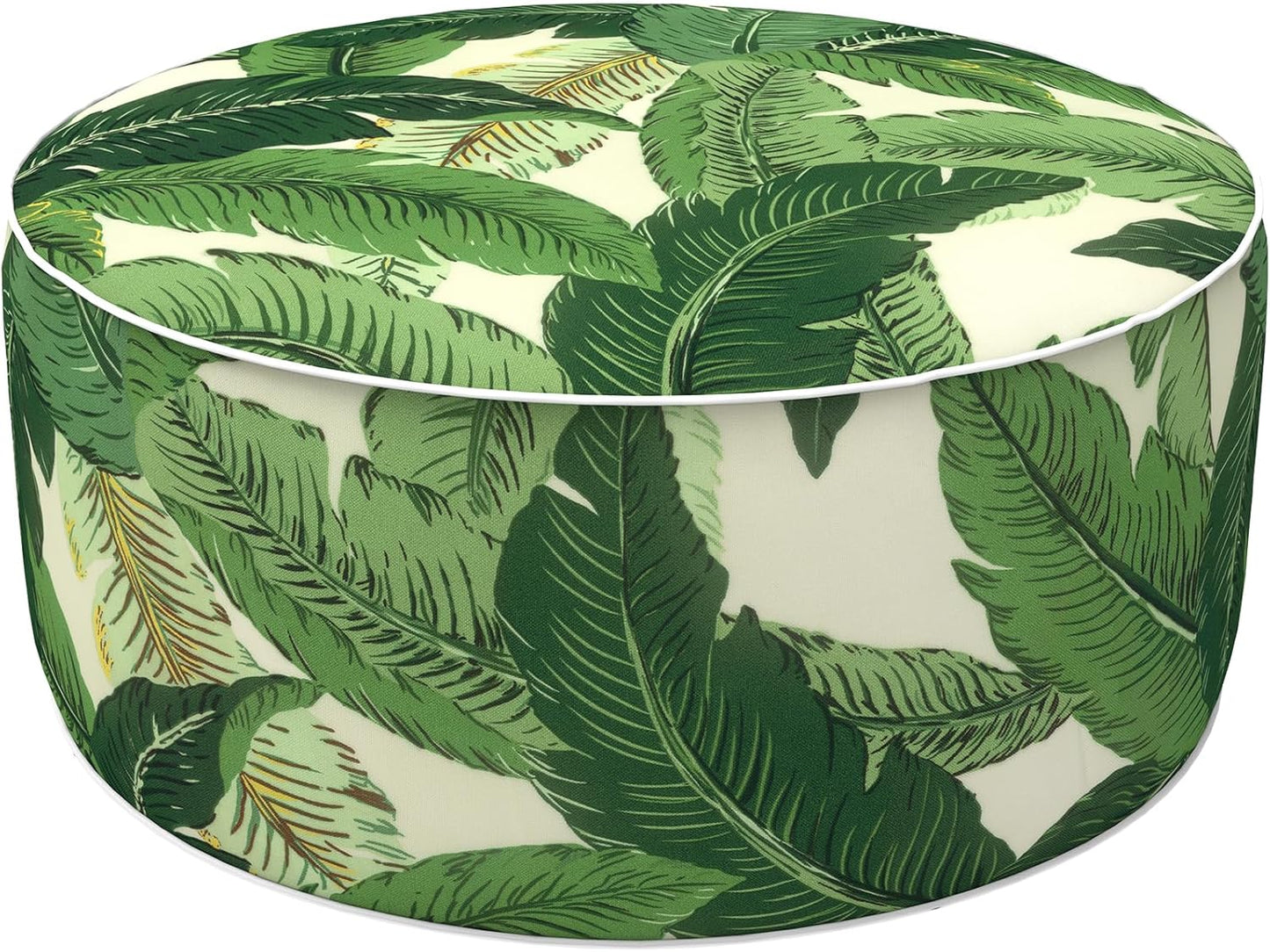 LVTXIII Outdoor/Indoor Round Inflatable Ottoman, All Weather Patio Footstool, Portable Footrest Seat for Patio Garden, Camping or Home, 21"x21"x9", Swaying Palms Green