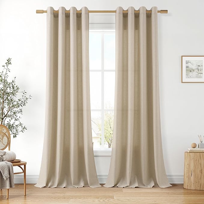 Aersas Taupe Burlywood Linen Grommet Curtains 96 Inches Long 2 Panels for Living Room Sliding Glass Door Light Filtering Drapes 96 Inch Length Neutral Farmhouse Rustic Curtain for Office 52x96