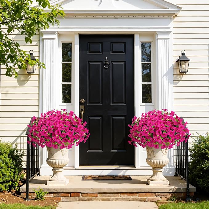 20 Bundles Artificial Petunias Flowers for Outdoors, Faux Silk Flowers UV Resistant Realistic Fake Plants for Outside Planters Porch Patio Yard Garden Spring Summer Home Decor, Fuchsia