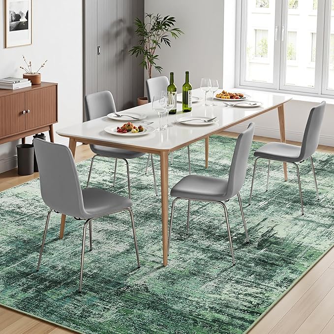 Lofus 5x7 Area Rug for Living Room, Green Abstract Rugs with Non-Slip Backing, Neutral Modern Washable Carpet for Bedroom Dining Room Home Office Nursery Indoor