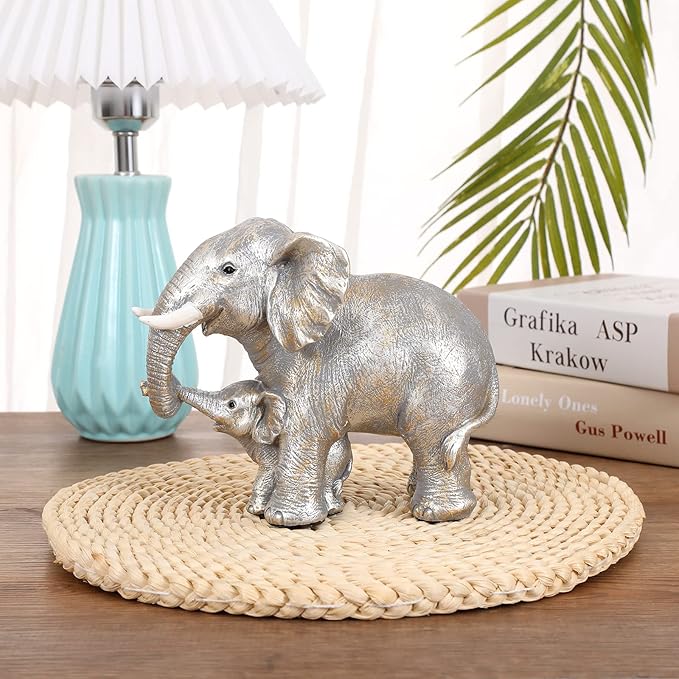 Good Luck Decorations Elephant Gifts for Women,Unique Figurines Decor for The Home, Room,Bathroom,Bedroom,Classroom Shelf Décor (Silver)