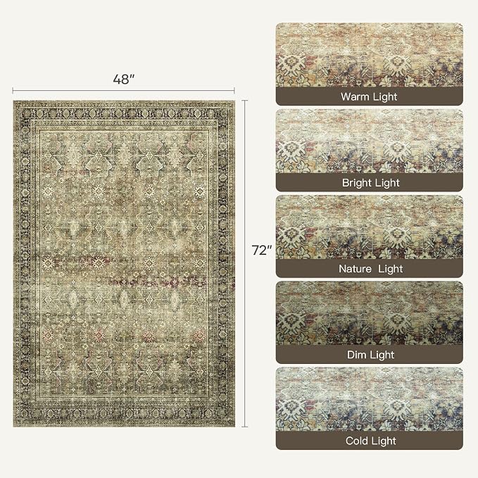 Lofus 4x6 Area Rug for Entryway,Brown Non Slip Area Rugs for Kitchen, Washablee Soft Rugs for Bedroom, Living Room, Tool Room Nursery Room