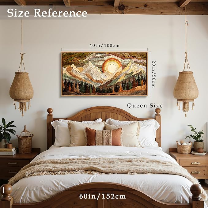 imjiayu Mountain Wall Art, Large Framed Wall Art, Boho Art Wall Decor, Abstract Nature Paintings Prints, Landscape Canvas Pictures for Living Room Bedroom Office Kitchen 20"x40"
