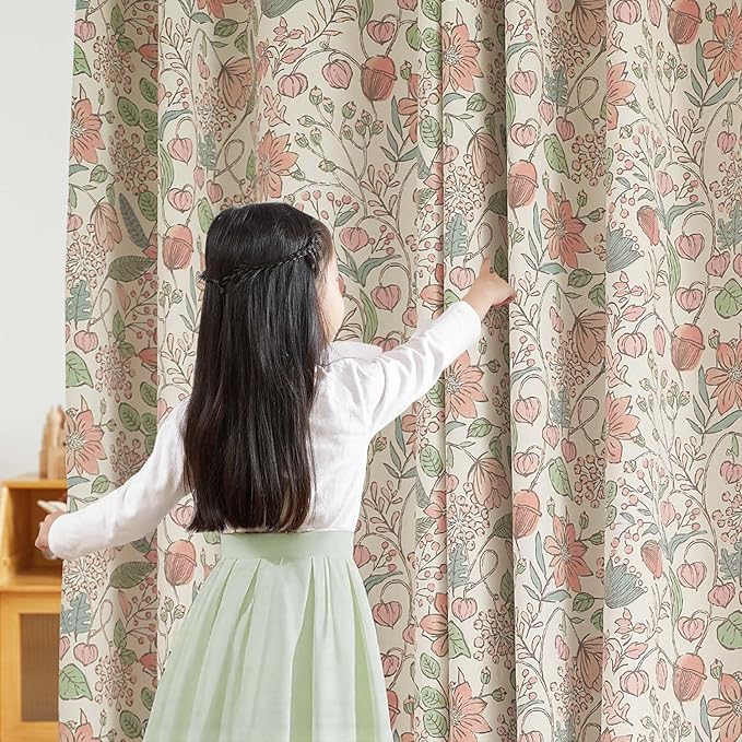 jinchan Nursery Curtains 95% Blackout Pink Floral Curtains for Girls Room, 63 Inch Length Farmhouse Drapes for Bedroom Living Room Darkening Window Treatment Grommet Top Set of 2 Panels