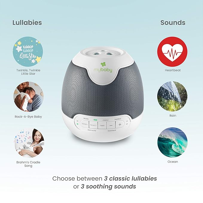 MyBaby,SoundSpa Lullaby - Sounds & Projection,Plays 6 Sounds & Lullabies,Image Projector Featuring Diverse Scenes,Auto-Off Timer Perfect for Naptime,Powered by an AC Adapter,(Pack of 3)