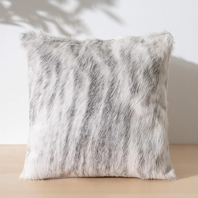 ecowhides 100% Genuine Brazilian Cowhide Pillow Cover – Light Grey Brindle – Double-Sided – Luxury Leather Decorative Cushion for Rustic & Western Home Décor – 15” x 15”