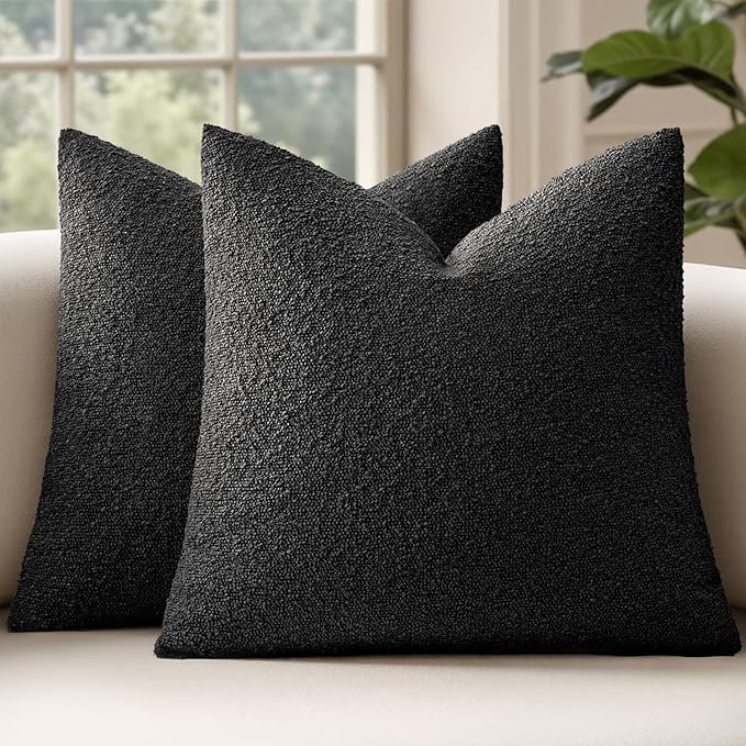 MIULEE 20x20 Inch Decorative Pillow Covers for Couch Bed Set of 2 Textured Boucle Neutral Throw Pillow Covers Black Accent Solid Pillowcases Sofa Living Room Home Decor