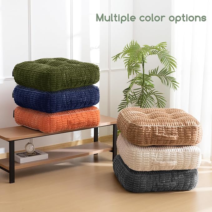 HIGOGOGO 6" Floor Pillow Cushion for Adults, Meditation Cushion Pillow, Blended Corduroy Cover, Large Square Floor Sitting for Tatami Living Room or Yoga, 2Pack, Coral