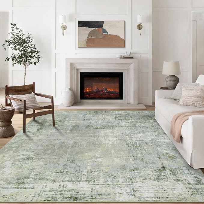 8x10 Area Rugs for Living Room Rug Washable: Modern Large Rug for Dining Room Bedroom Carpet Non Slip 8 by 10 Indoor Abstract Nursery Home Office Green