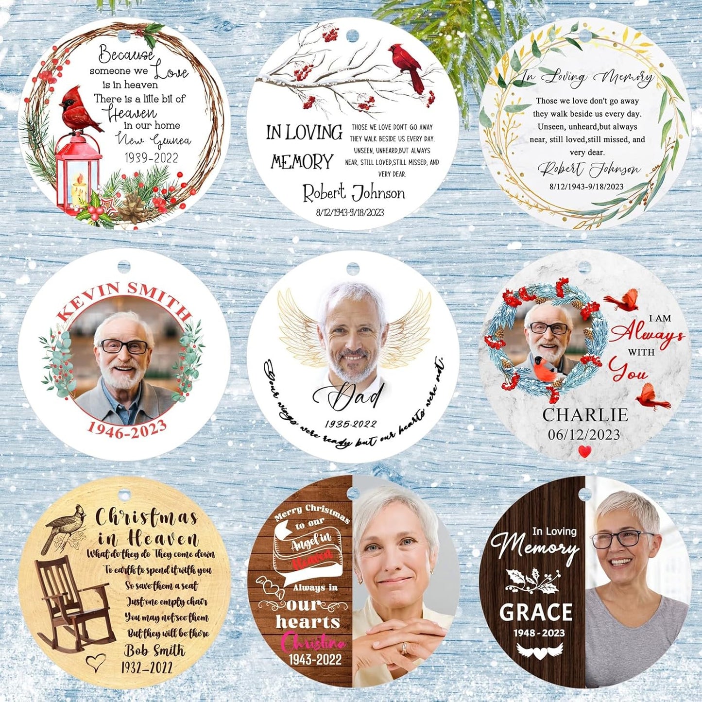 Personalized Christmas Ornaments,Double-Sided Ceramics Picture & Photo Custom Memorial Ornament - Memorial Ornaments 2025 - Hanging Customized Xmas Ornament for Christmas Tree