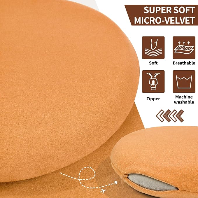 BUYUE Memory Foam Seat Cushion, Dia 16.5" Soft Velvet Round Stool Cushion Anti-Slip Chair Pads, L, Orange
