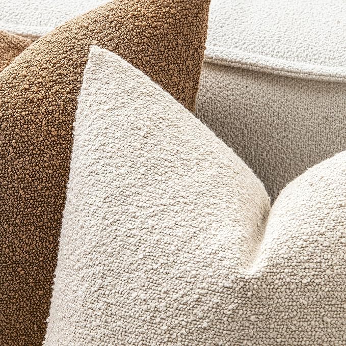 MIULEE 20x20 Inch Decorative Pillow Covers for Couch Bed Set of 2 Textured Boucle Neutral Throw Pillow Covers Natural Beige Ivory Accent Solid Pillowcases Sofa Living Room Home Decor
