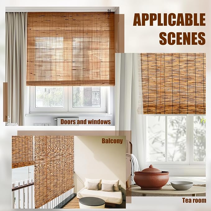 Reed Roller Blinds Shades, Vertical Lifting and Breathable Waterproof Design, Sun Shade and Ventilation, Easy Installation,48" Wx72 H