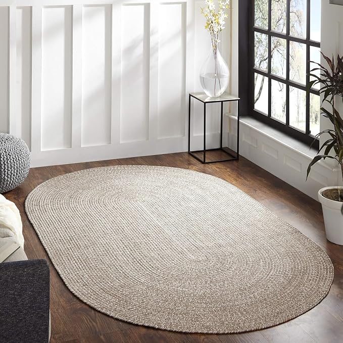 Superior Indoor/Outdoor Runner Rug, Dual-Tone Reversible Braided Floor Decor for Patio, Front Porch, Entryway, Living Room, Office, Nursery, Artistic Home, 2' x 8' Oval, Canvas-White