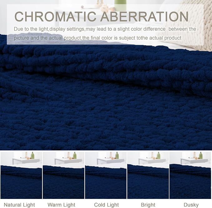 Chunky Knit Throw Blanket 50x60, 100% Handmade Chenille Yarn | 4.4lbs Soft Thick Cable Knitted Blankets, Large Rope Knot Crochet Throws for Couch Sofa Bed Machine Washable, Navy Blue
