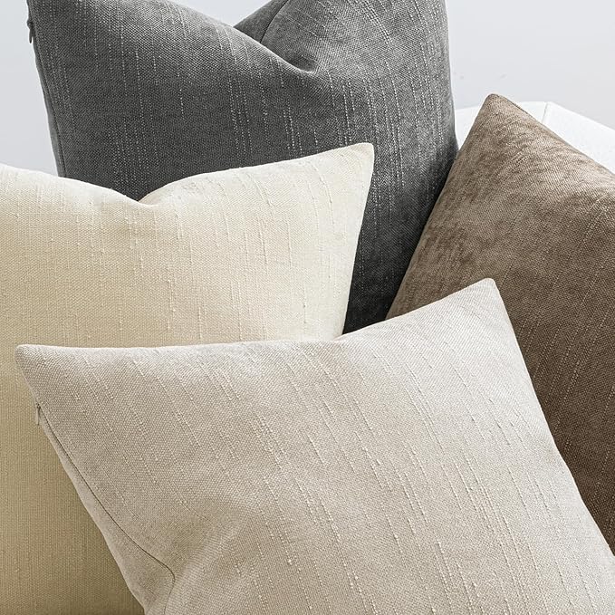 MIULEE Pack of 4 Decorative Throw Pillow Covers 18x18 Inch Neutral Chenille Textured Throw Pillows Boho Farmhouse Accent Cushion Covers for Modern Home Decor Couch Sofa Bed Living Room