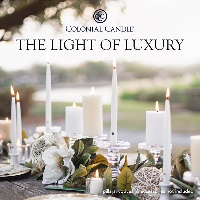 Colonial Candle Unscented Taper Candle, Classic Collection, Limoncello, 10 in, Pack of 12 - Up to 8 Hours Burn