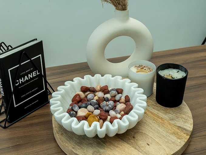 Ruffle Marble Scalloped Bowl 6 inches, White Wavy Bowl, Handmade Fluted Dish, Marble Ruffle Centerpiece, Stone Jewellery Display