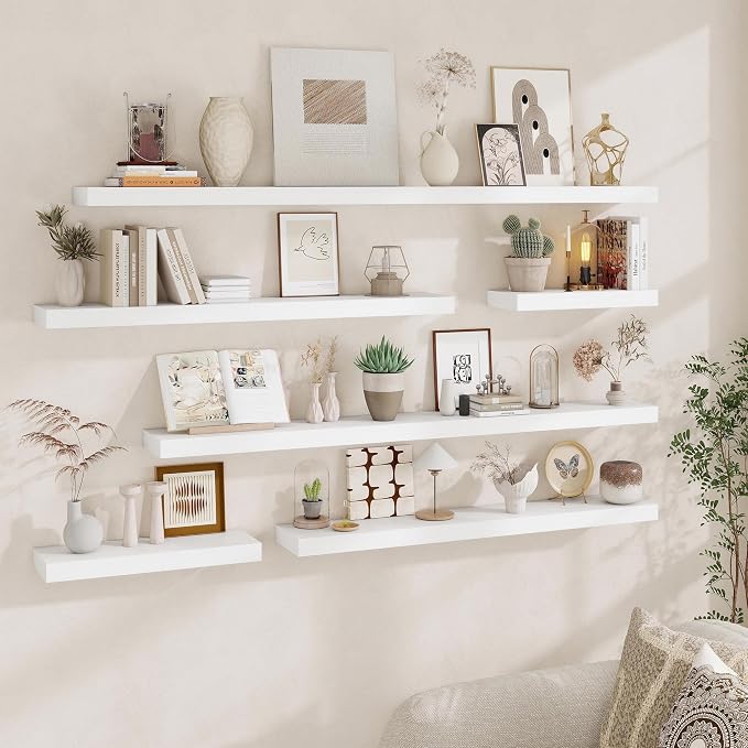 Fun Memories Floating Shelves for Wall, 36Inch Floating Shelves Set of 2, Hanging Shelf with Invisible Brackets, Bathroom Shelves for Living Room, Bedroom, Kitchen- White